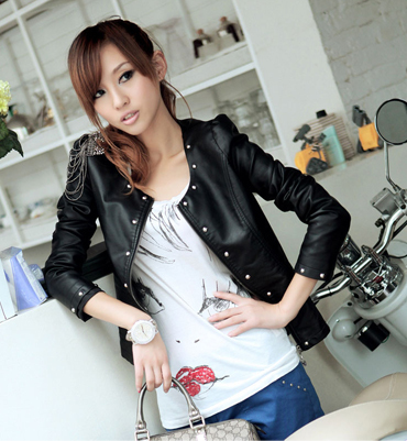 Small leather clothing 2012 autumn water wash PU motorcycle jacket slim rivet women outerwear