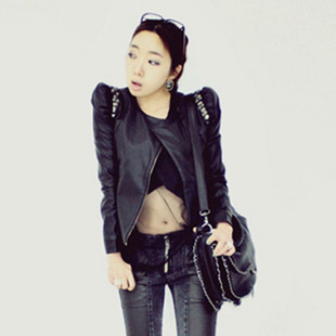 Small leather clothing female short design slim autumn 2012 motorcycle leather jacket outerwear female-tr1135