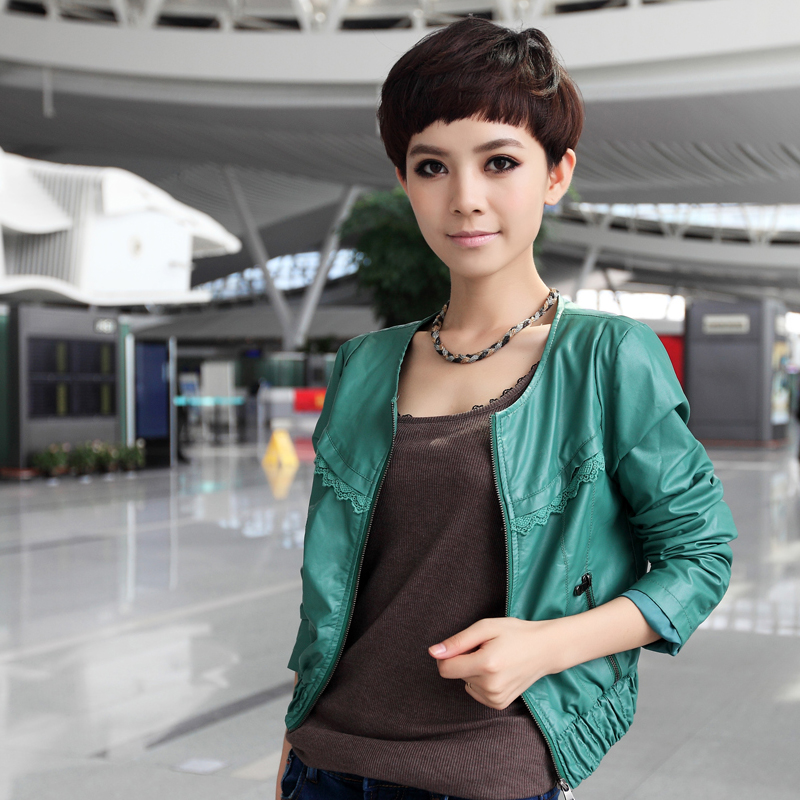 Small leather clothing spring and autumn women's motorcycle female short design slim outerwear jacket 026 free shipping