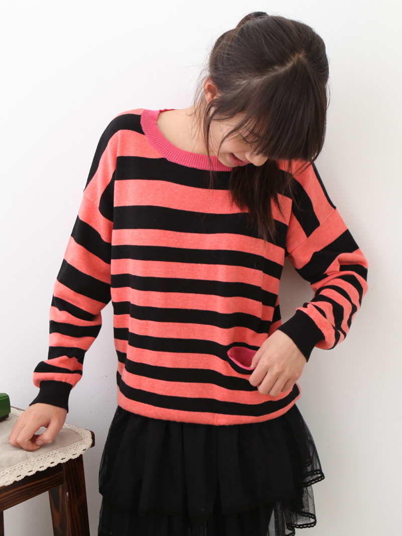 Small pocket watermelon red irregular stripe yarn shirt 2 - 12