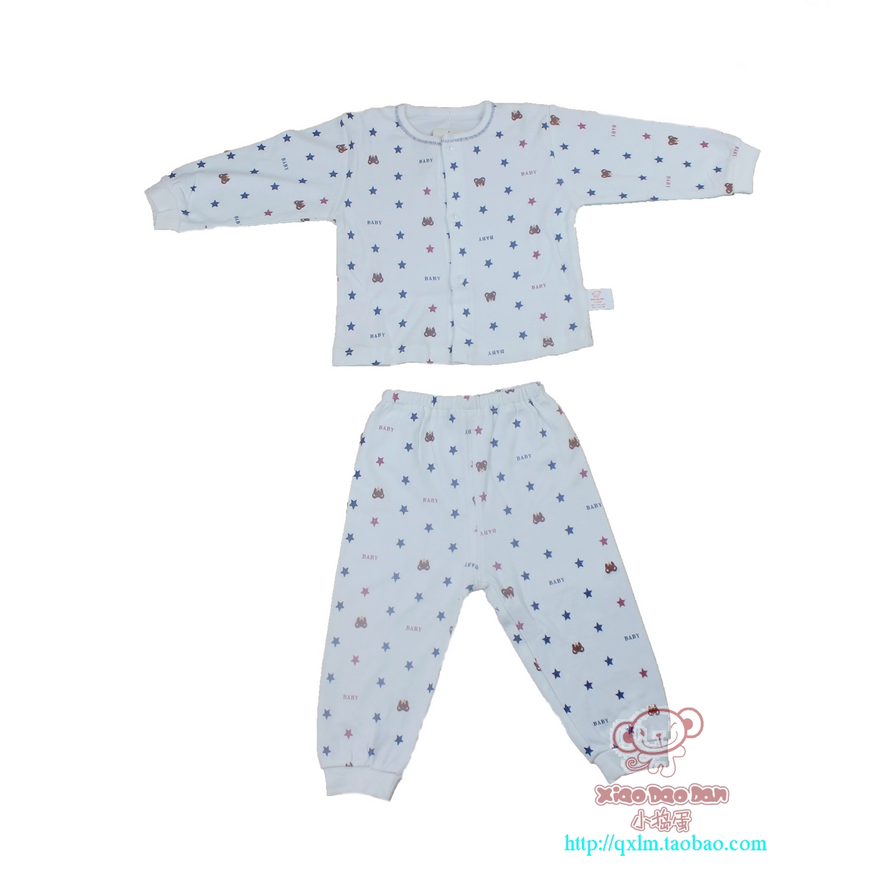 Small print o-neck set dual lines, 100% cotton underwear sleepwear pants 3 - 12 baby