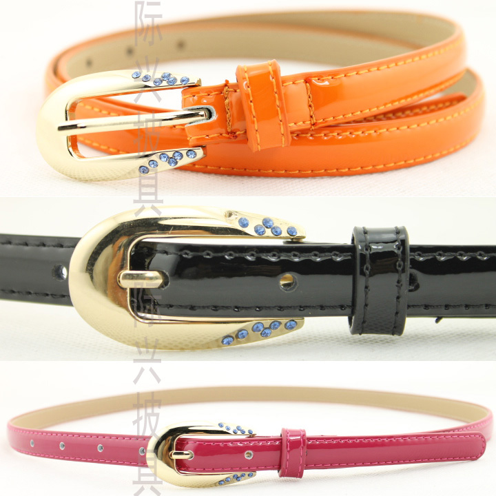 Small rhinestone genuine cowhide leather belt women's pin buckle fashion rhinestone candy color strap japanned leather