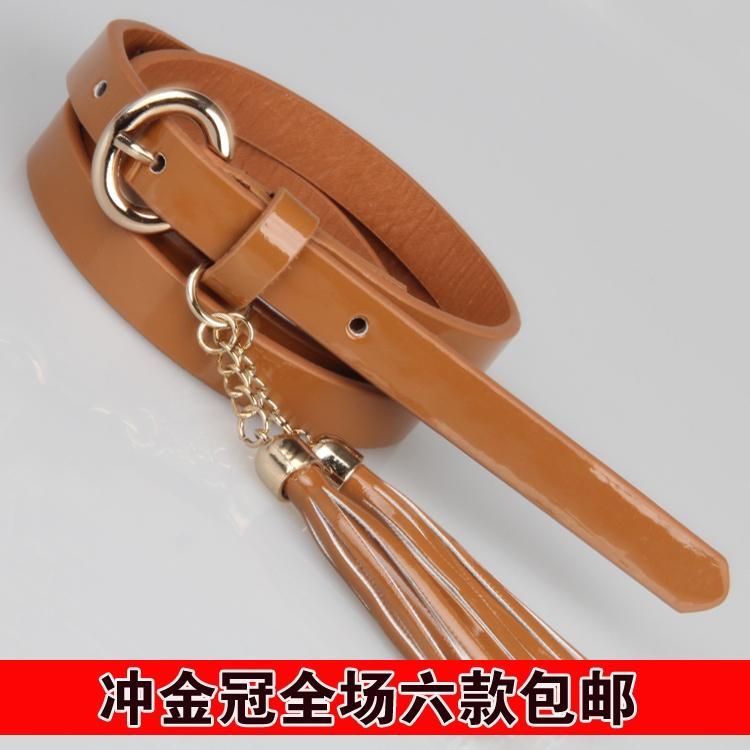 Small round buckle double tassel thin belt female japanned leather multicolour belt women's strap accounting