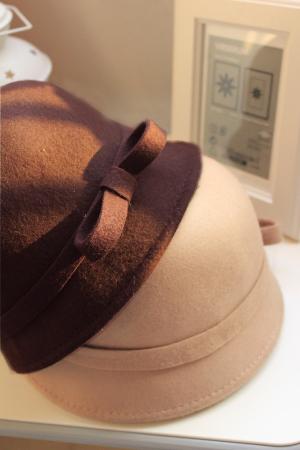 Small round toe dome bow short brim woolen hat women's high quality