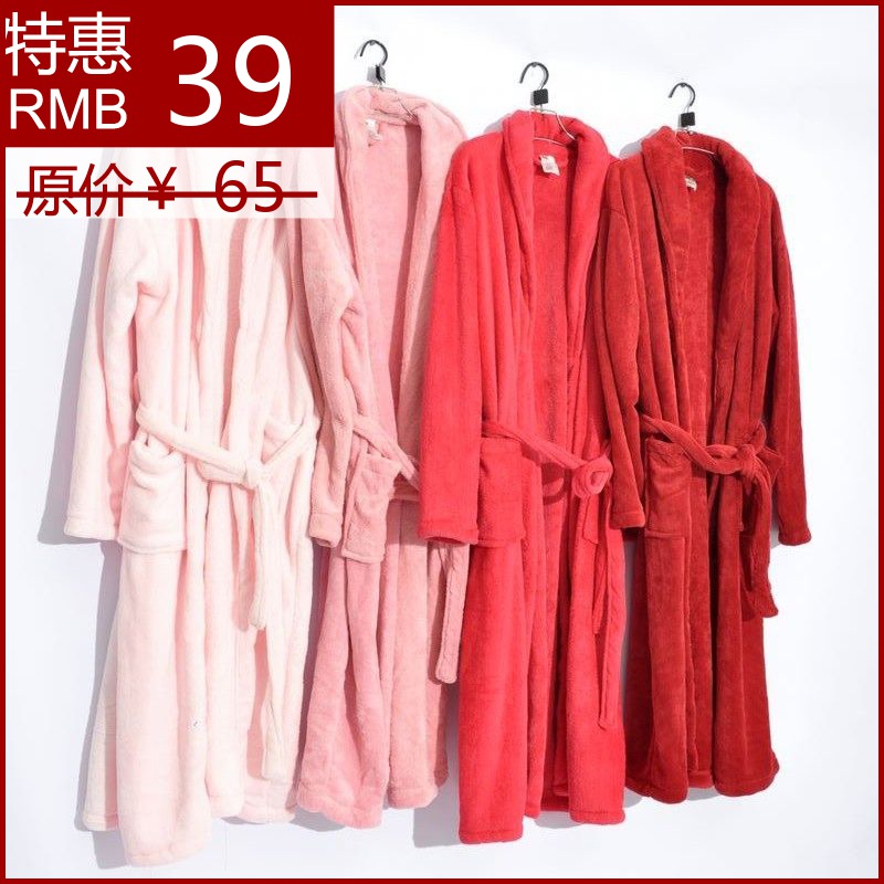 Small spring home collection coral fleece bathrobe robe sleepwear kitty female plus size