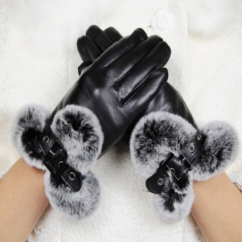 Small suede rabbit fur women's sheepskin genuine leather gloves rex rabbit hair thermal