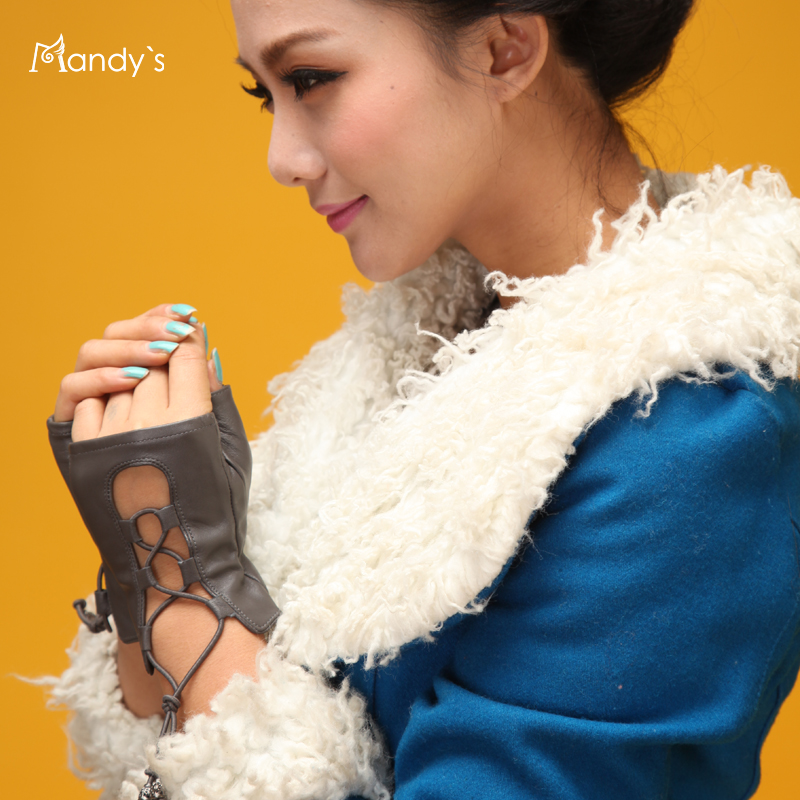 Small suede sheepskin genuine leather gloves fashion semi-finger women's mitring