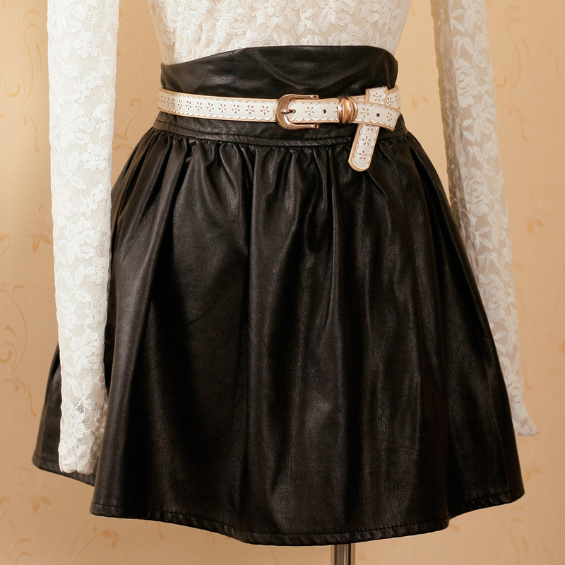 Small vintage elegant cummerbund style high quality leather bust skirt short skirt PU high waist small skirt