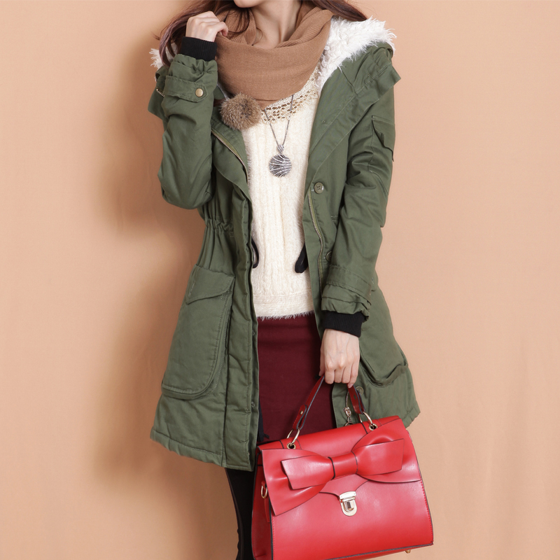 Small women's berber fleece lining with a hood long design cotton clothes outerwear 4