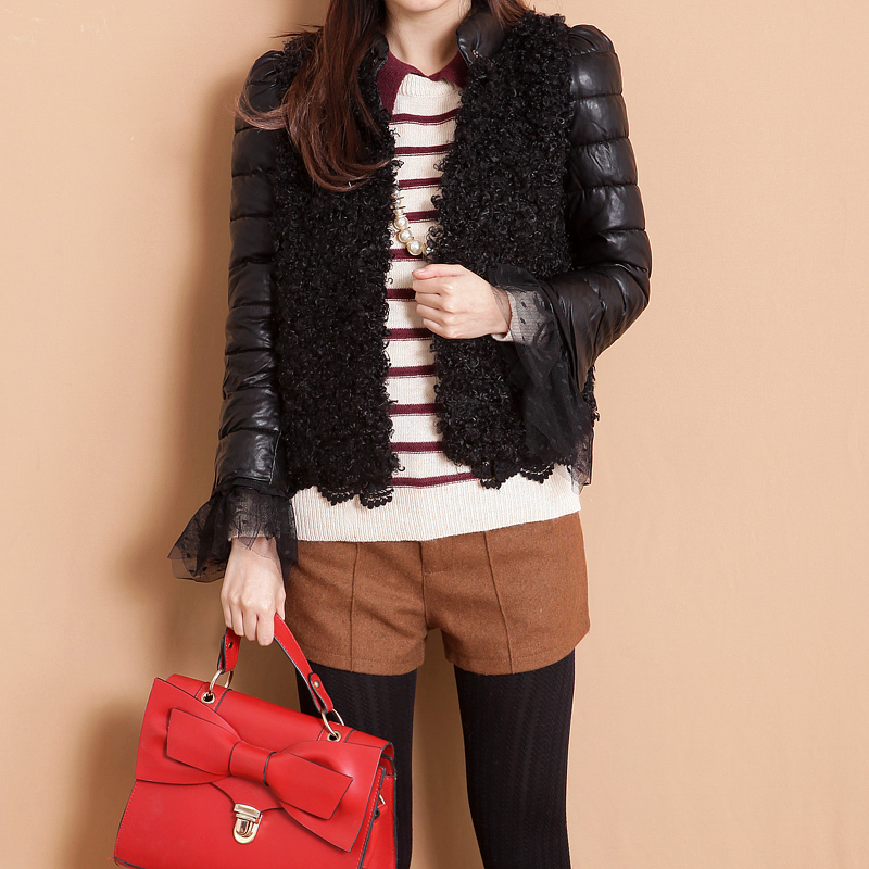 Small women's circle wool PU patchwork slim cotton clothes outerwear 4