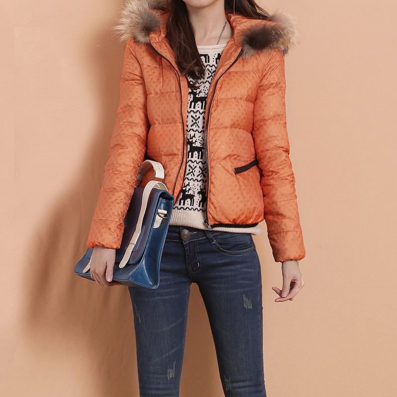 Small women's raccoon fur thin medium-long with a hood down coat 599