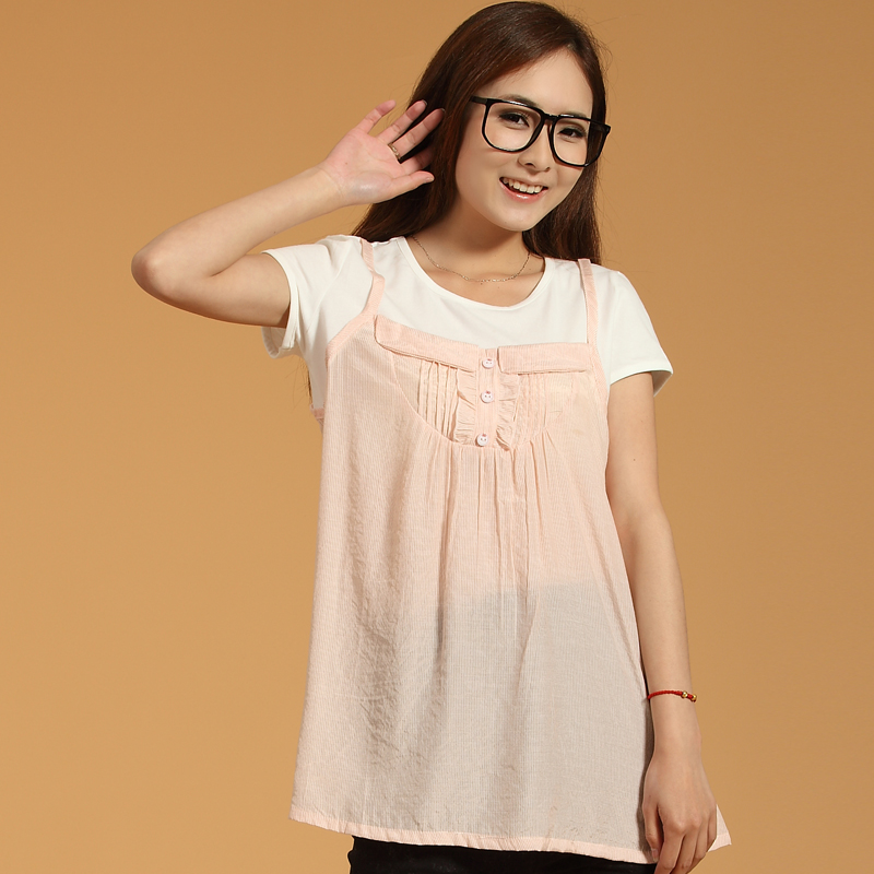 Smarten mommas 2012 maternity clothing summer small strong horizontality maternity faux two piece top short-sleeve T-shirt