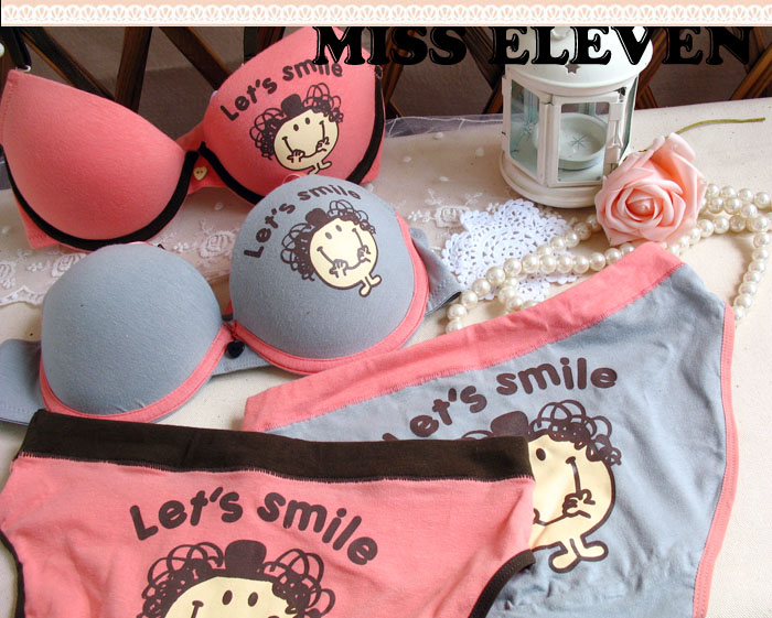 Smile smiley insert push up 100% cotton underwear bra set