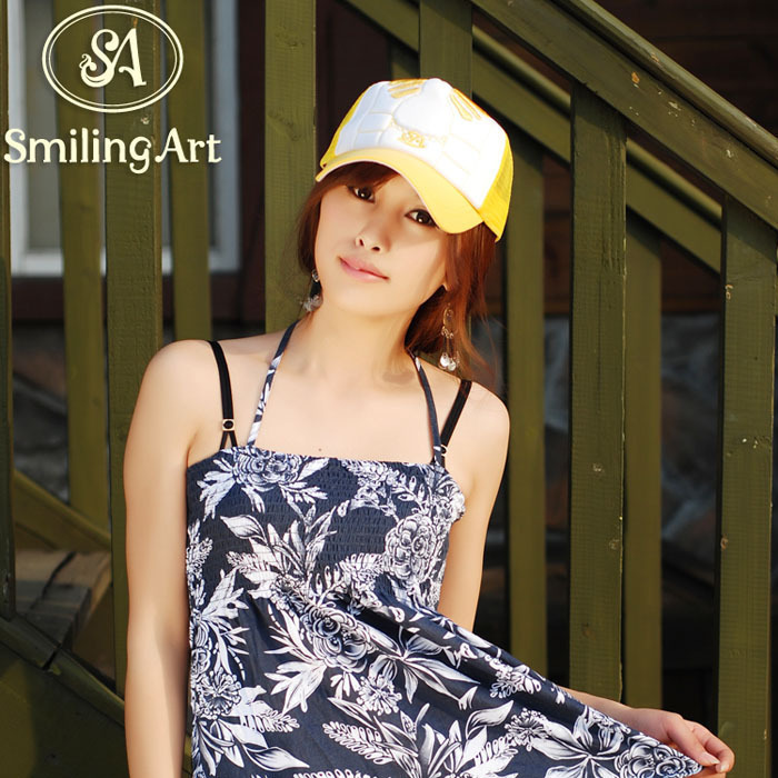 Smiling art sa male Women baseball cap mesh cap truck cap embroidery  yellow