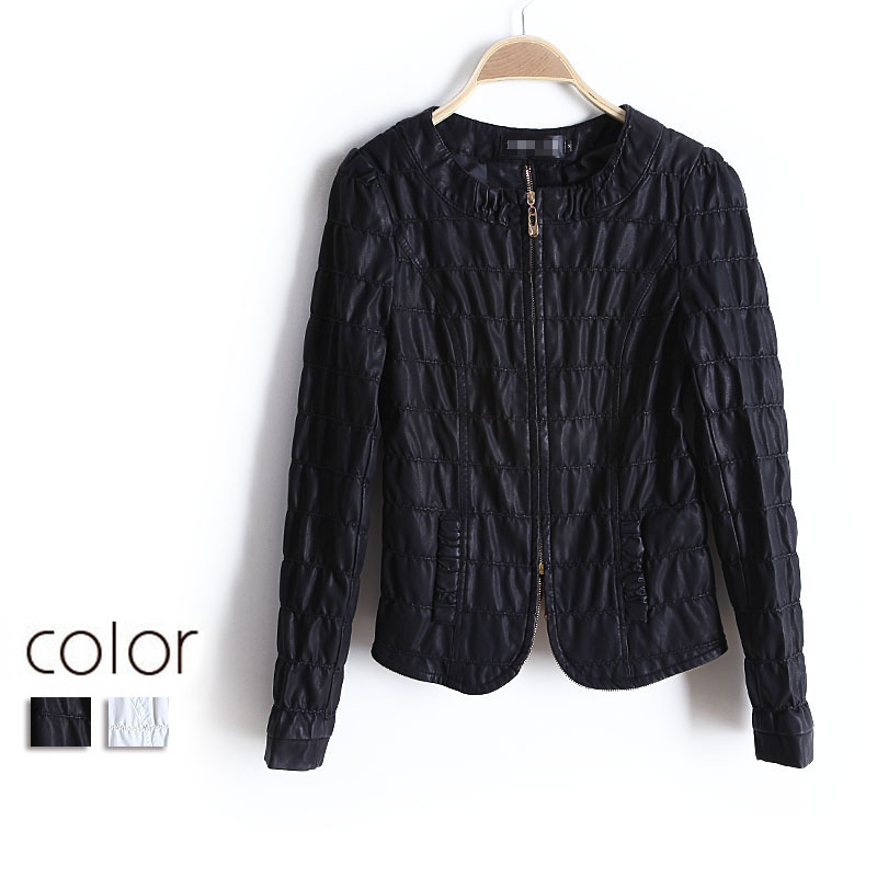 Smoke 2013 spring o-neck slim PU clothing regular style women's outerwear ww2487