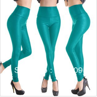 Snake cyan  Sexy Fashion Women's Faux Leather High Waist Leggings Pants Tights  size:XS,S,M,L 2piece/lot