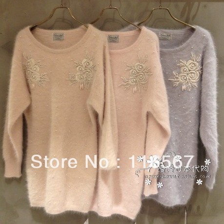 Snidel urged handmade pearl ericaceae pine plush fashion sweater embroidery flower