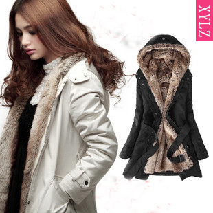 Snow Wear Faux fur lining women's fur coats winter warm long black white green coat jacket clothes pluz size  Free Shipping