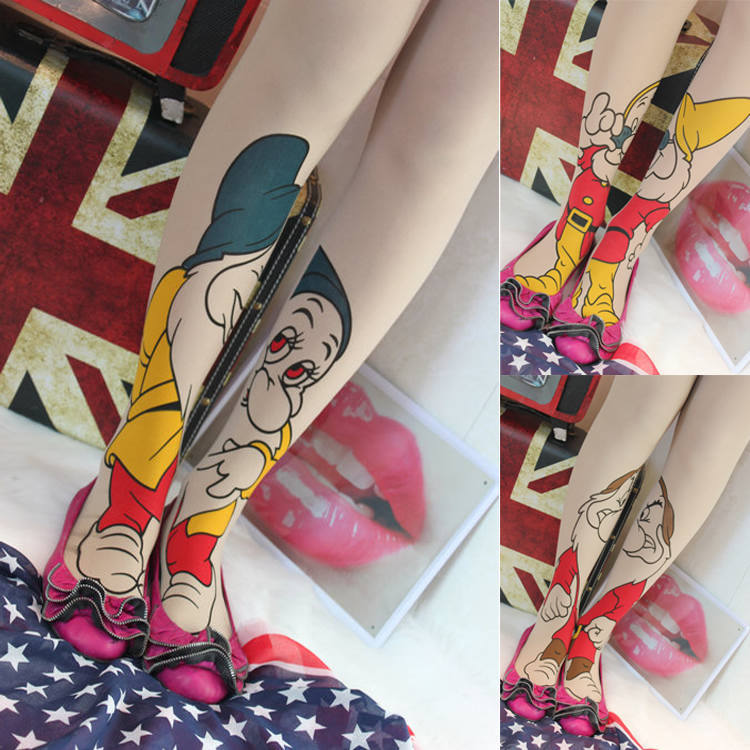 Snow White Dwarf Tattoo Sock 120D Pantyhose Stockings Tights Leggings FREE SHIPPING