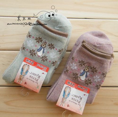 Socks autumn and winter socks rabbit wool female socks small flower style double