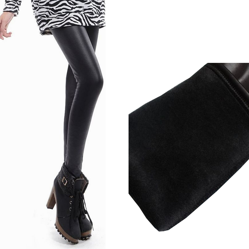 Socks faux leather compound plus velvet legging ankle length trousers boots