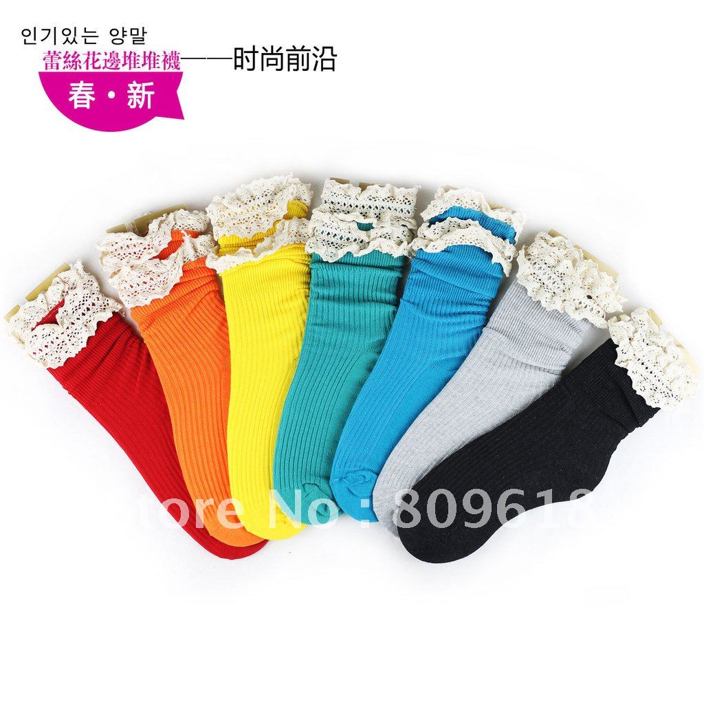Socks female lace decoration pile of pile of socks candy color socks spring ,free shipping