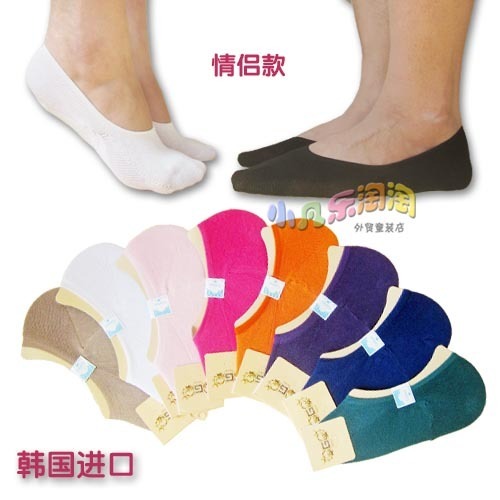 Socks male women's 100% cotton invisible sock slippers candy color ankle sock lovers design floor socks set
