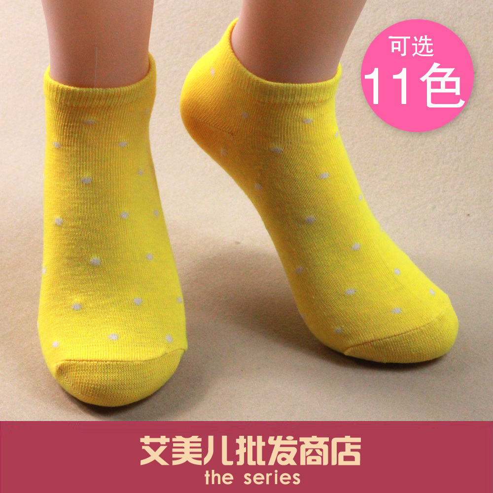 Socks solid color dot love candy color cotton socks women's slippers Free shiping 2012