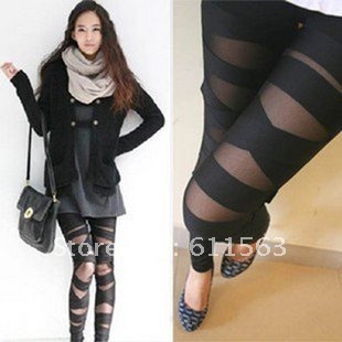 Socks yarn socks cross straps faux two piece gauze patchwork stovepipe pantyhose female