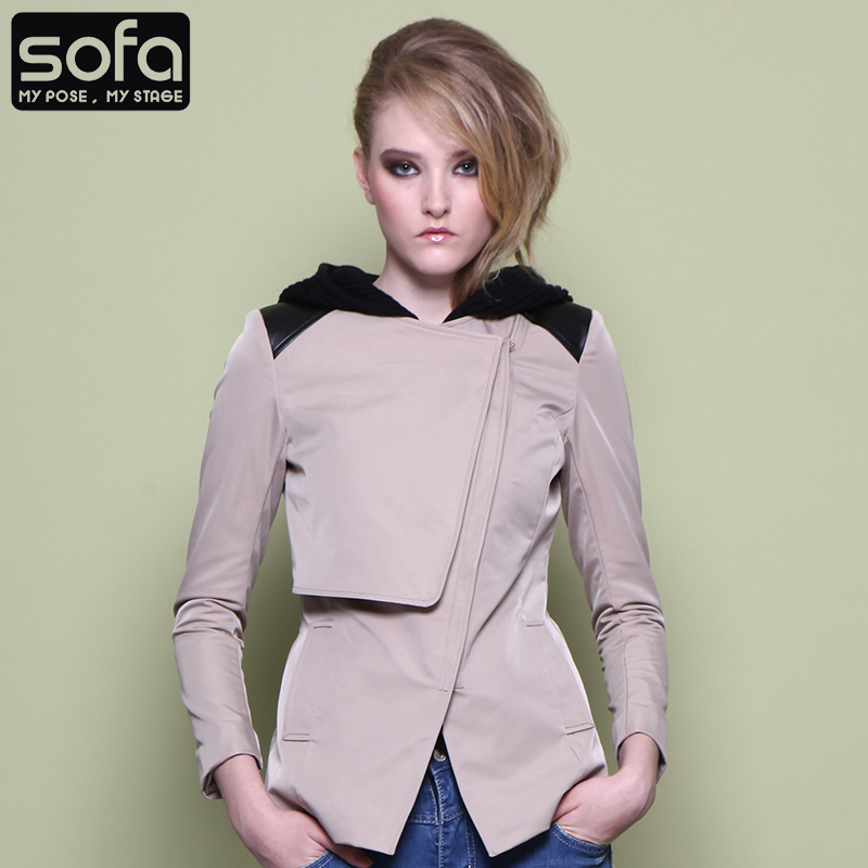 Sofa2012 autumn double layer turn-down collar zipper PU with a detachable hood long-sleeve siwe0478