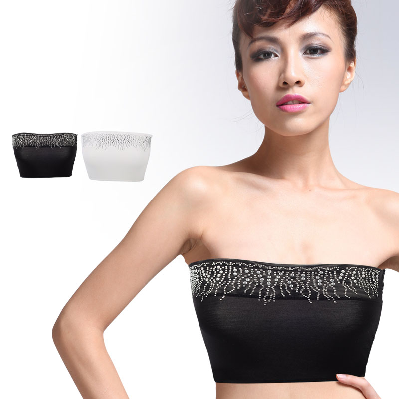 Soft new arrival anti emptied underwear slim tube top tube top around the chest diamond decoration gauze sexy