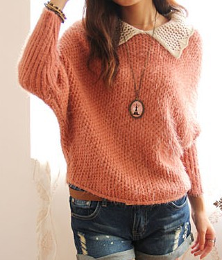 Soft quality furry mohair pullover clothes turn-down collar