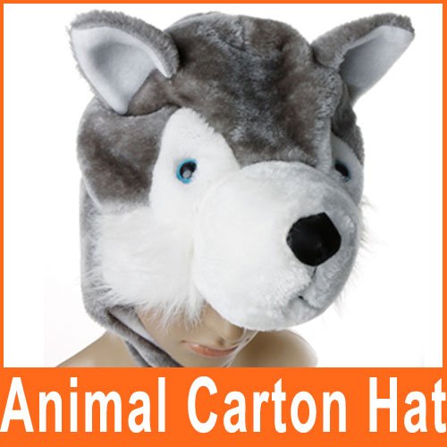 Soft Warm Fluffy Plush Cartoon Hat Earmuff Scarf Grey & White Animal Hat Free Shipping wholesale