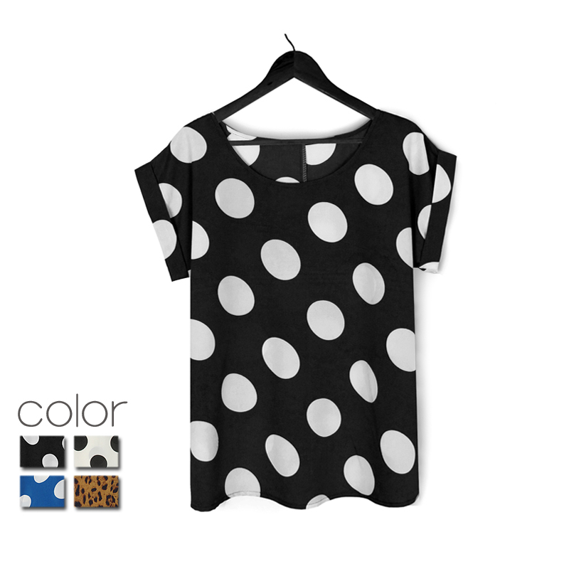 Solid color all-match leopard print large polka dot loose casual chiffon shirt top female t-shirt ,10