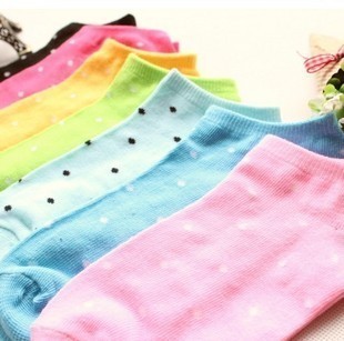 Solid color dot stripe candy color  cotton  women's sock slippers dot candy