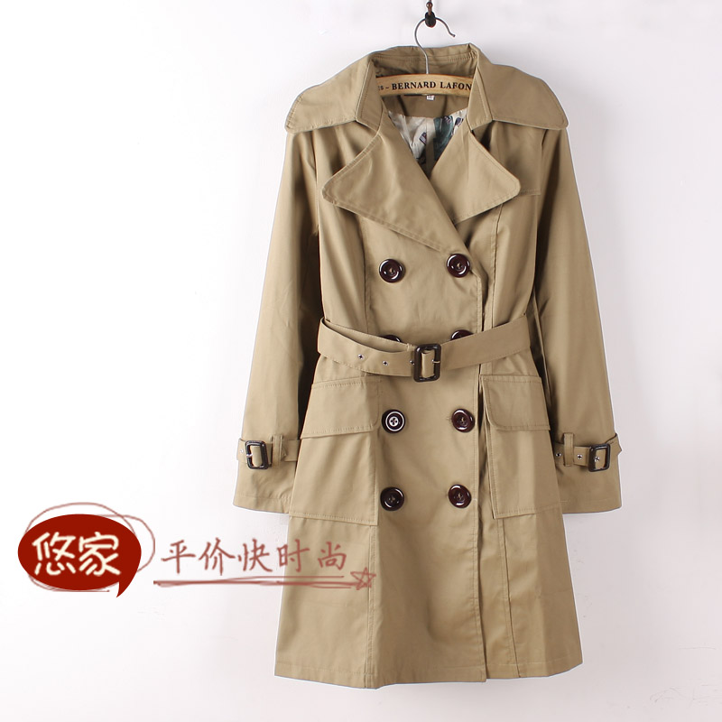 Solid color double breasted medium-long formal trench winter women's 2012
