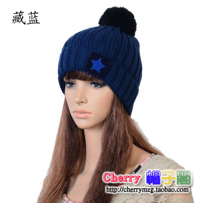 Solid color general lovers design knitted hat fashion roll up hem five-pointed star labeling the autumn and winter knitted hat