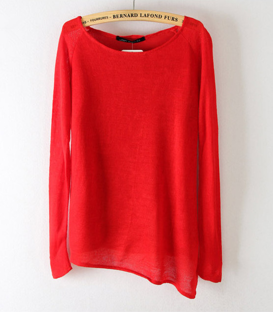 Solid color irregular sweep basic thin sweater outerwear female basic shirt