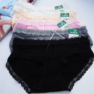 Solid color laciness 100% cotton panties panty trigonometric panties cute panties