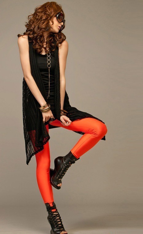 Solid color slim hip orange sexy fashion legging socks 7895 - 4