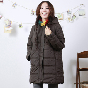 Solid color straight with a hood hemming high quality cotton-padded jacket