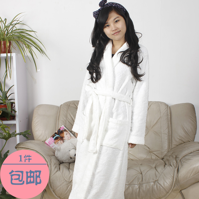 Solid color thickening coral fleece autumn ultra long paragraph female lounge robe sleepwear