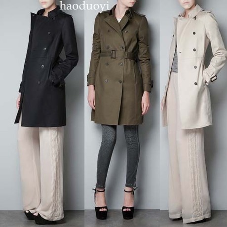Solid color thickening cotton epaulette belt double breasted trench blackish green black beige long design trench