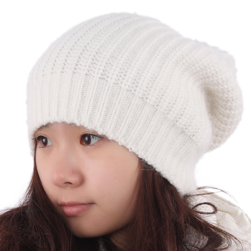 Solid color women's rabbit fur hat winter thermal women's knitted warm hat knitted hat