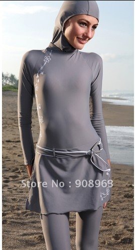 solid grey fashion women muslim swimwear, islamic swimwear, islamic swimsuit, Free shipping by DHL