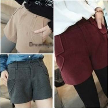 Solid Pockets Design Women Shorts 2012 Cheap Autumn/Winter Worsted S-L Fashion Hot Pants Boots Pant Black/Red/Gray/Khaki