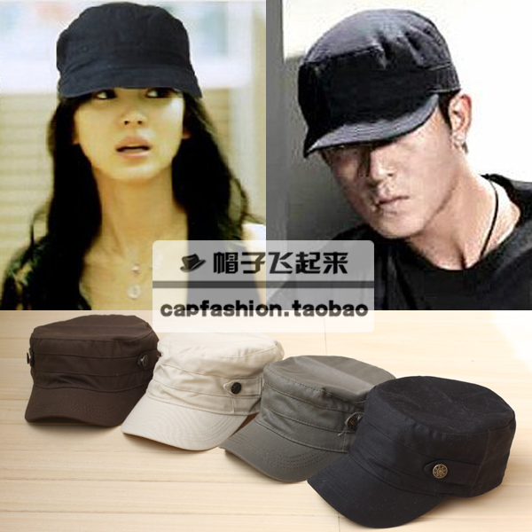 Song vintage 100% cotton military hat solid color plain paintless male military hat women's cadet cap