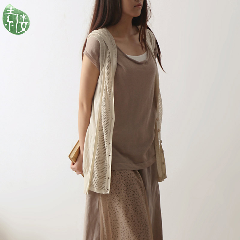 Souline fluid sleeveless with a hood cardigan cutout loose solid color casual sweater sl2227