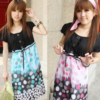 South Korea of new summer maternity tall waist pregnant women skirt elegant chiffon dress brand sundress
