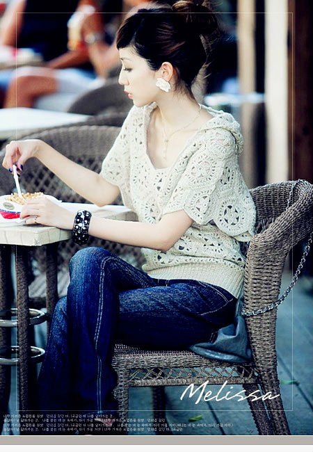 South Korea's ladies, the new spring clothing, hollow-out sweater, bat tie cap 501